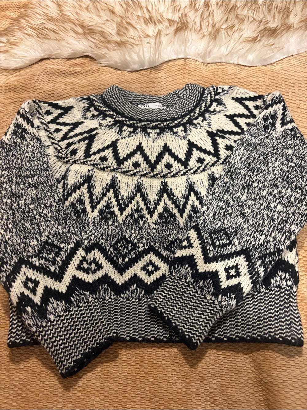 Zara Black & White Geometric Turtleneck Sweater
